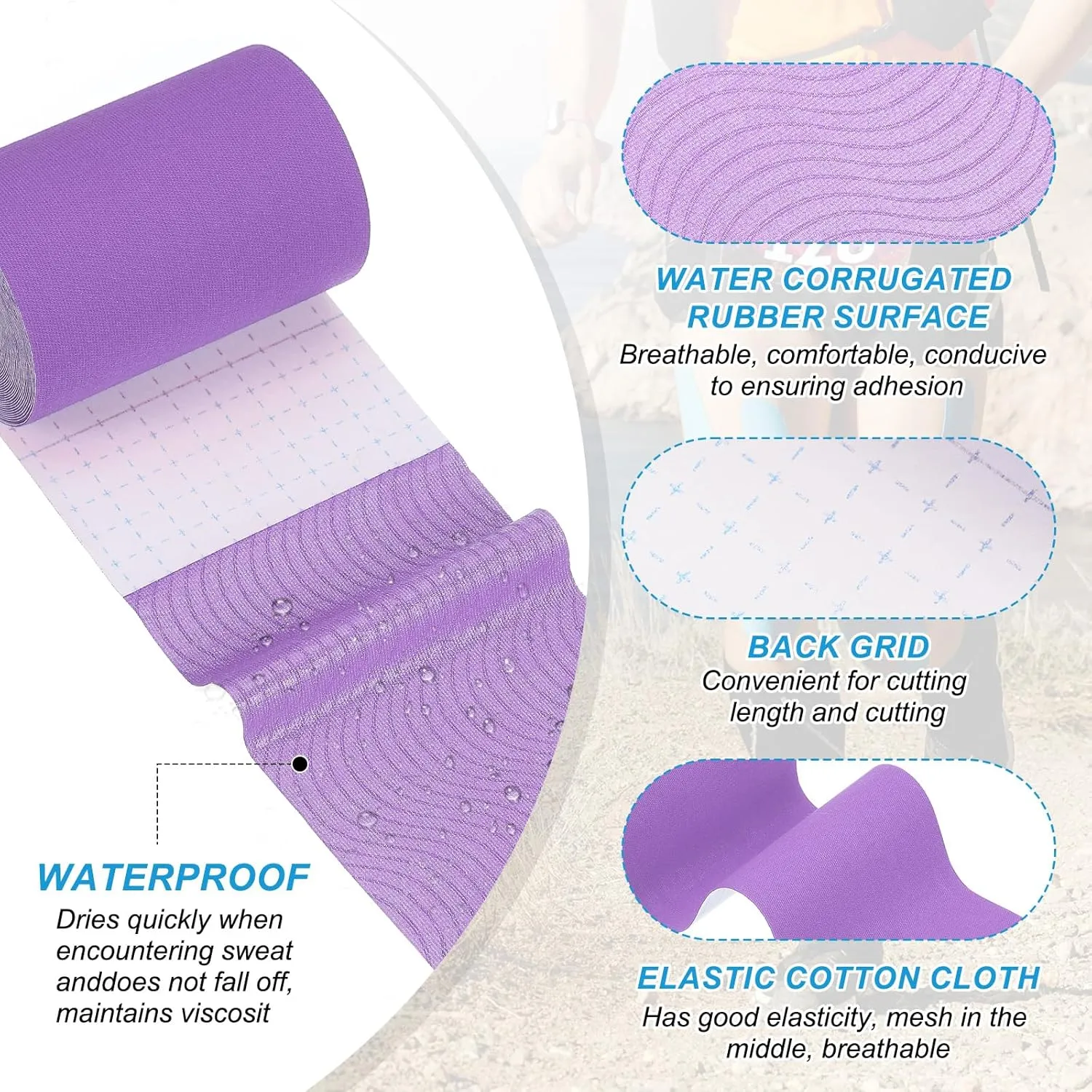PATIKIL 16.4Ft x 4 Inch Kinesiology Tape, 2 Rolls Adhesive Cotton Sports Muscle Support Tapes Waterproof Elastic Tape for Knee Ankle Wrist Shoulder, Purple