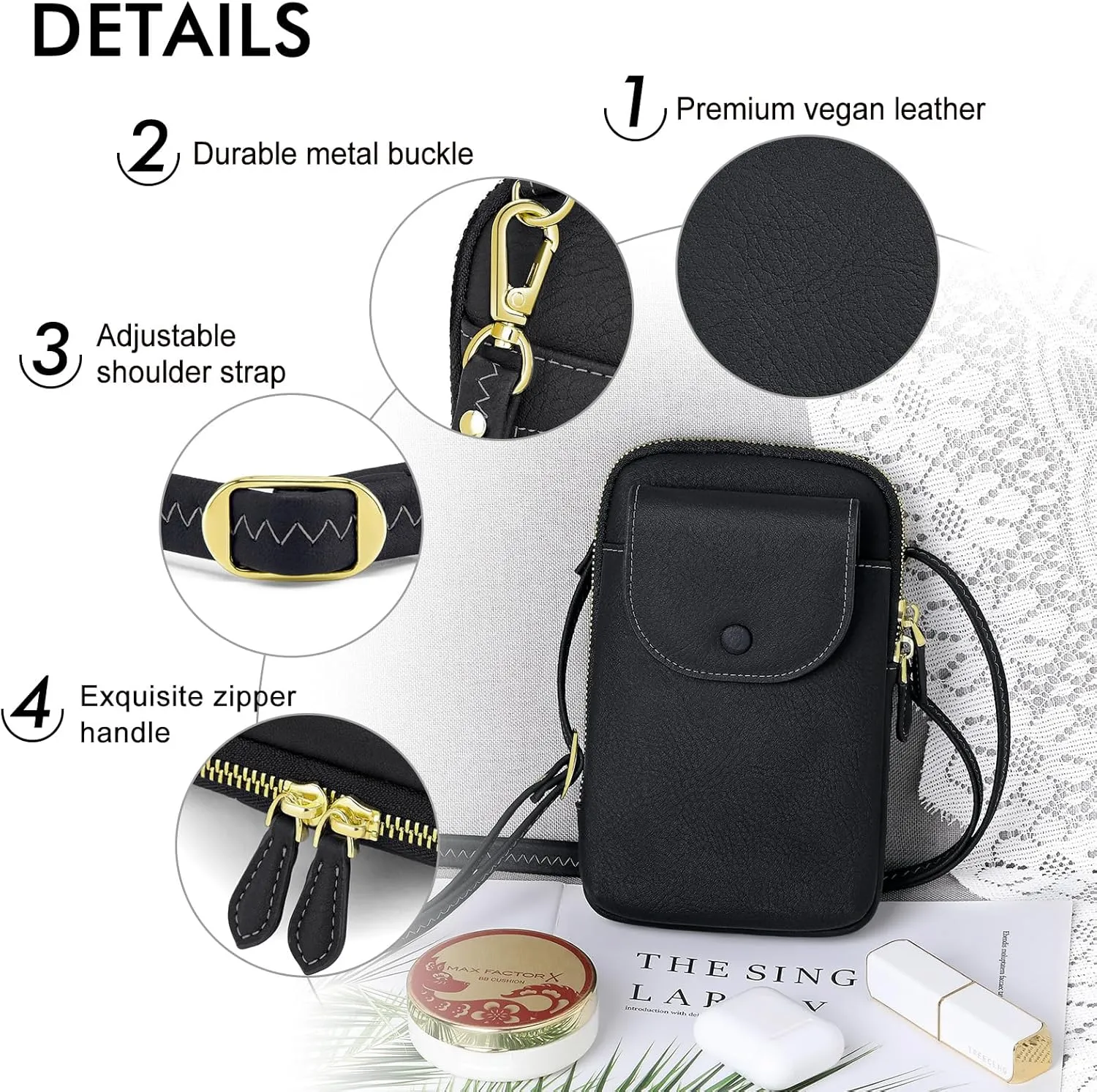 Peacocktion Small Crossbody Bags for Women, Cell Phone Bag Wallet Purses with Card Slots Adjustable Strap Zipper