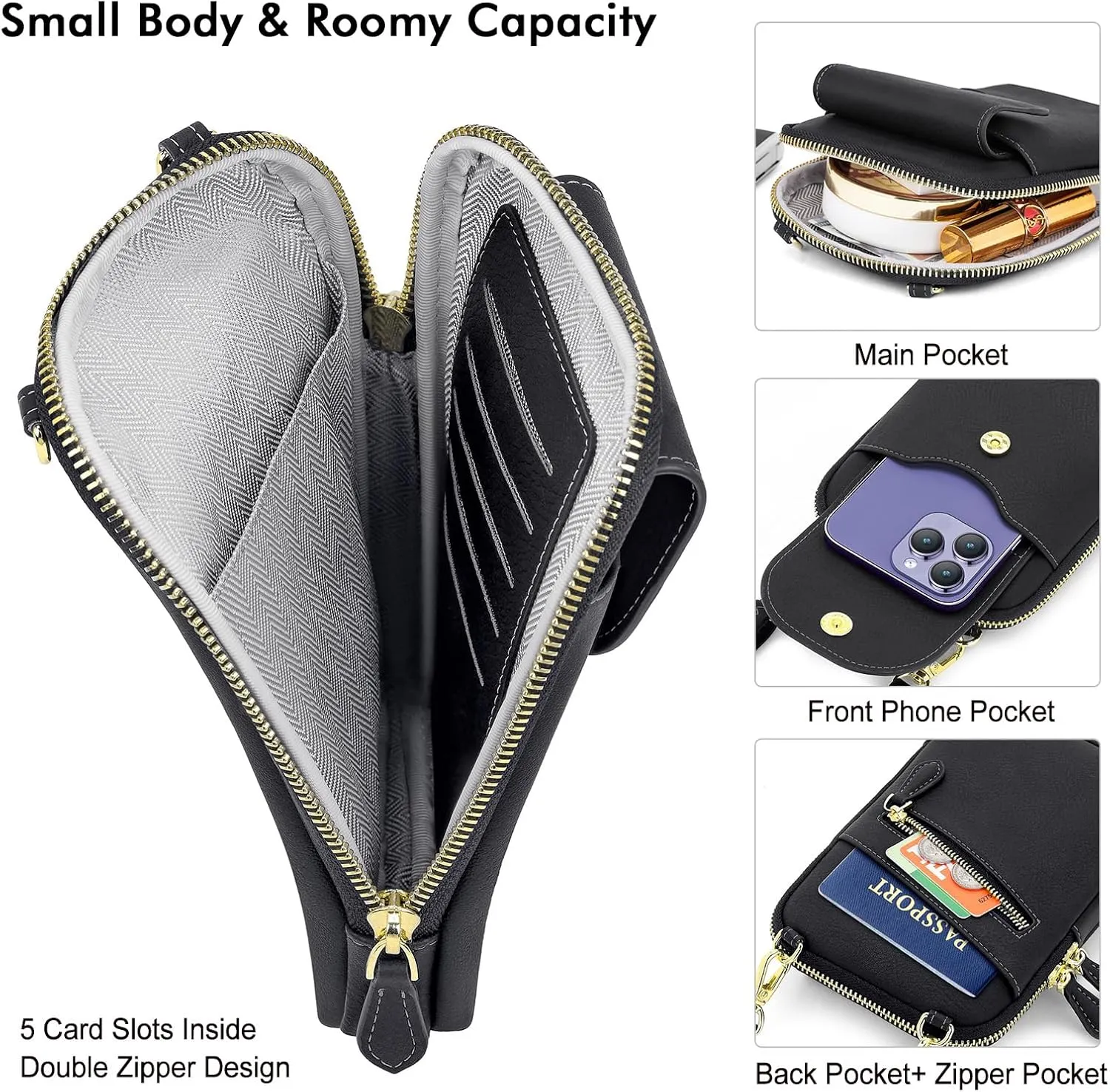 Peacocktion Small Crossbody Bags for Women, Cell Phone Bag Wallet Purses with Card Slots Adjustable Strap Zipper