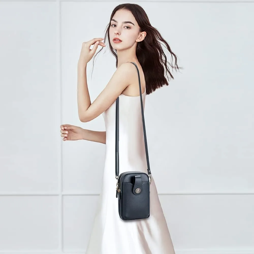 Peacocktion Small Crossbody Bags for Women, Leather RFID Cell Phone Purse, Trendy Travel Crossbody Purses with Zipper