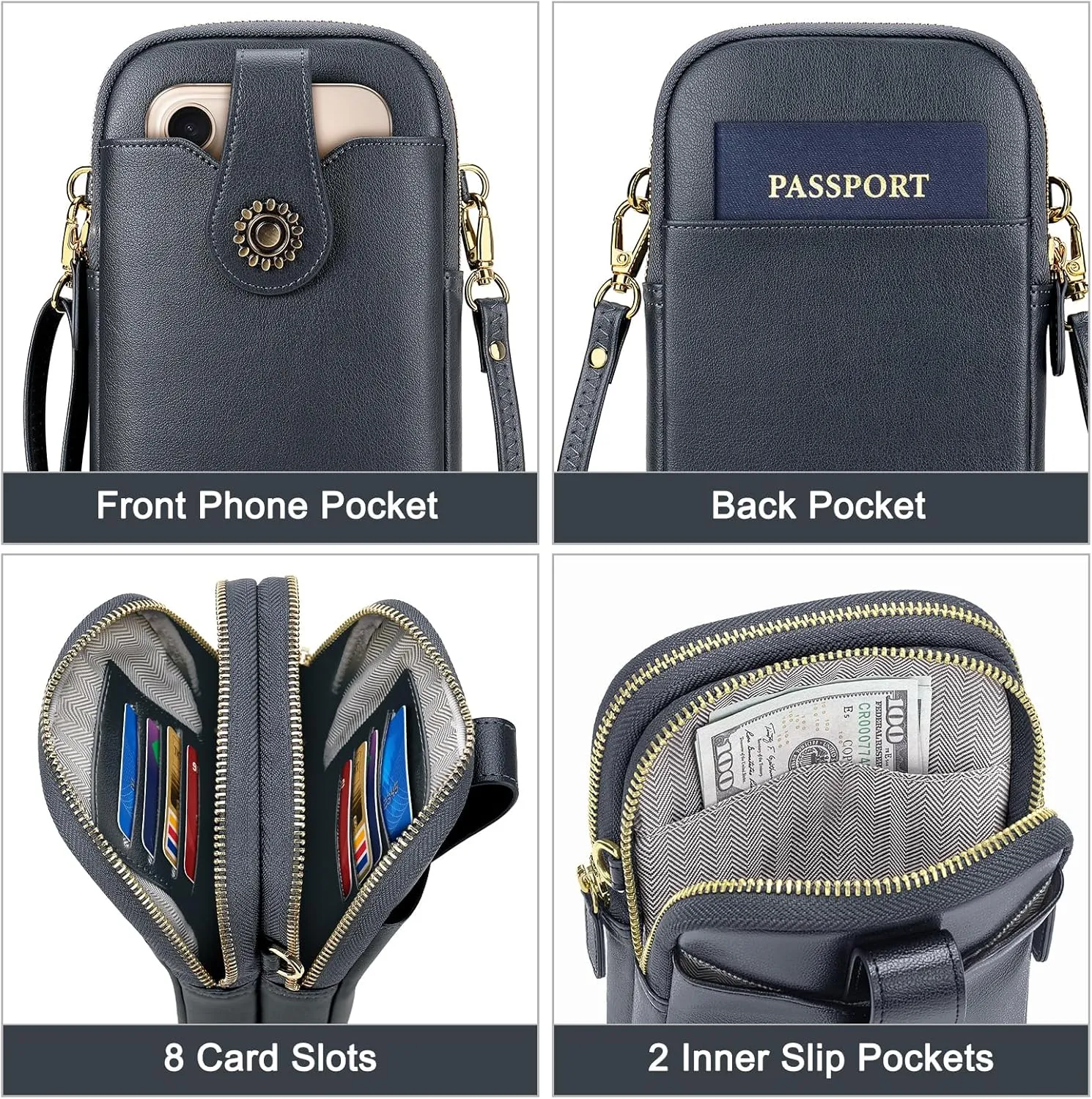Peacocktion Small Crossbody Bags for Women, Leather RFID Cell Phone Purse, Trendy Travel Crossbody Purses with Zipper