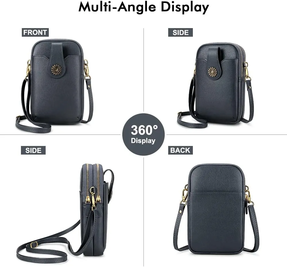 Peacocktion Small Crossbody Bags for Women, Leather RFID Cell Phone Purse, Trendy Travel Crossbody Purses with Zipper