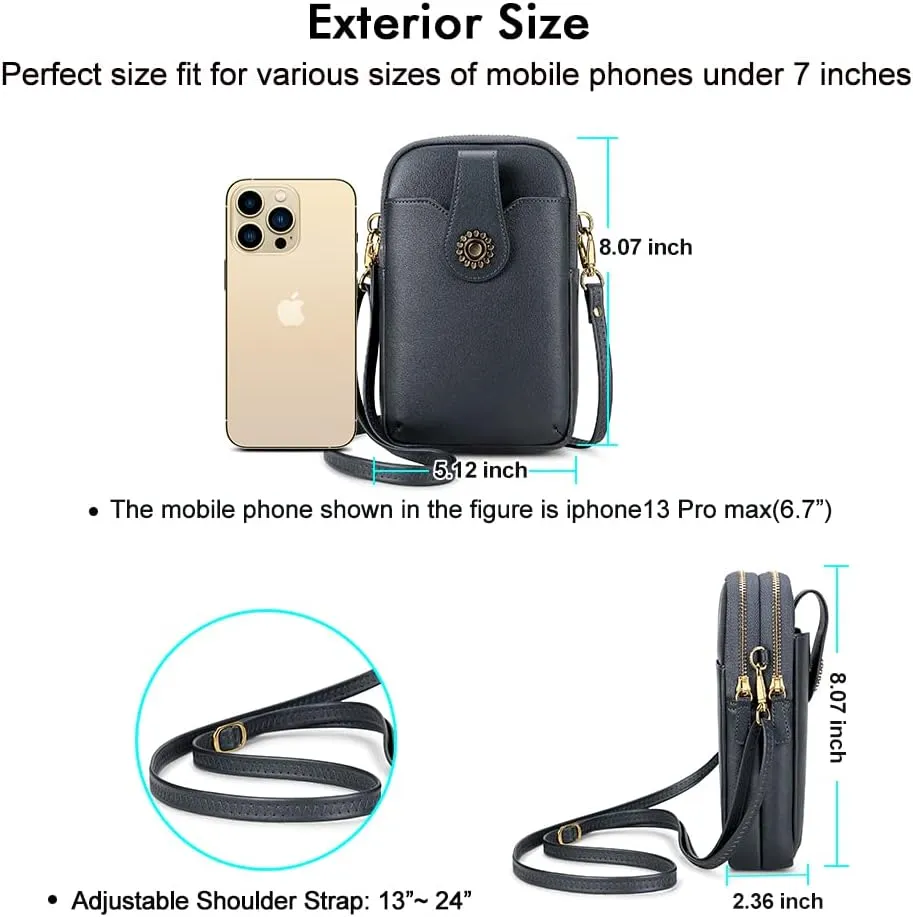 Peacocktion Small Crossbody Bags for Women, Leather RFID Cell Phone Purse, Trendy Travel Crossbody Purses with Zipper