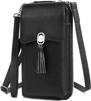 Pearl Angeli Genuine Leather Crossbody Cellphone Bag for Women RFID Blocking Small Phone Wallet Purse with Shoulder Strap