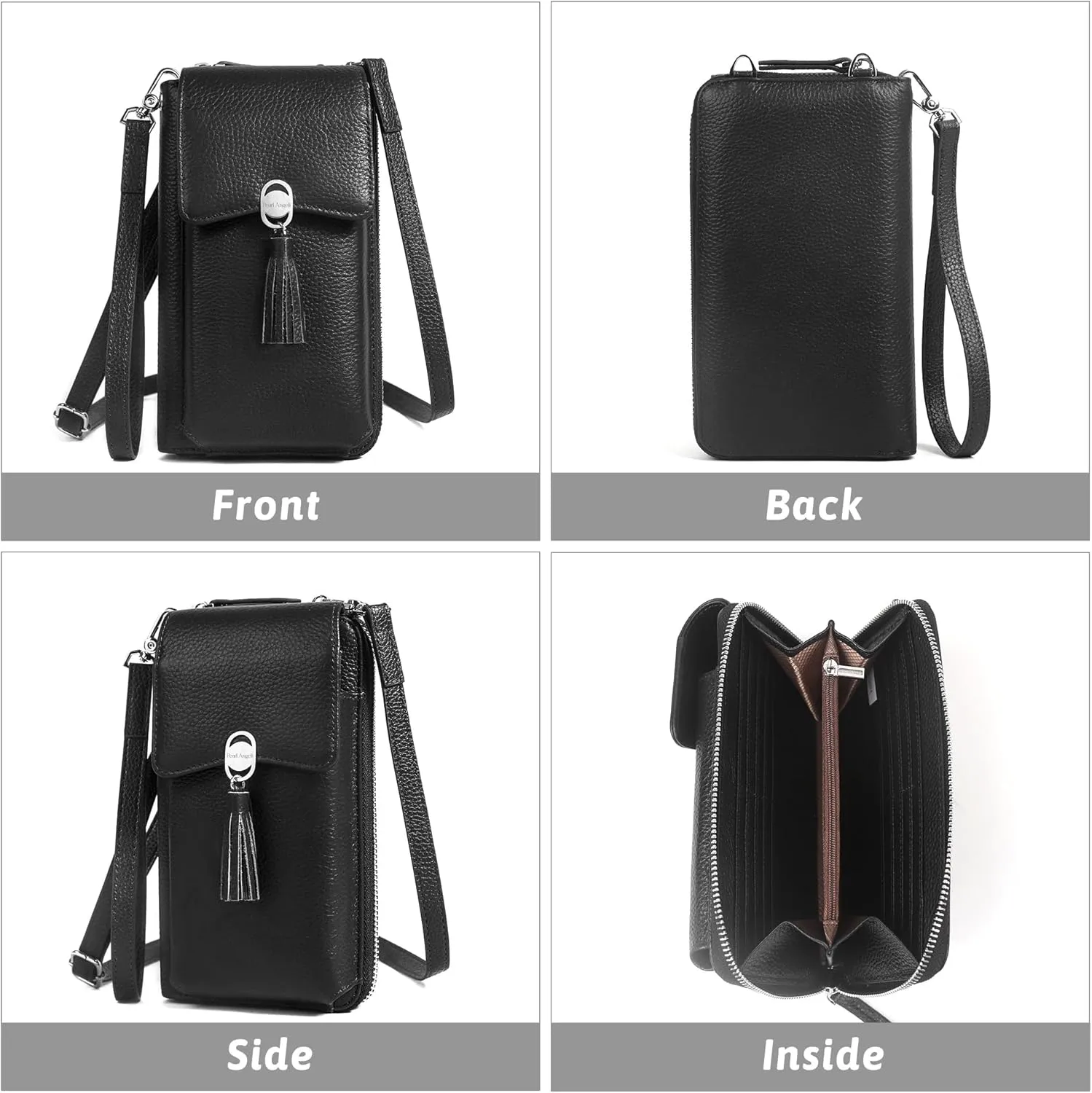 Pearl Angeli Genuine Leather Crossbody Cellphone Bag for Women RFID Blocking Small Phone Wallet Purse with Shoulder Strap