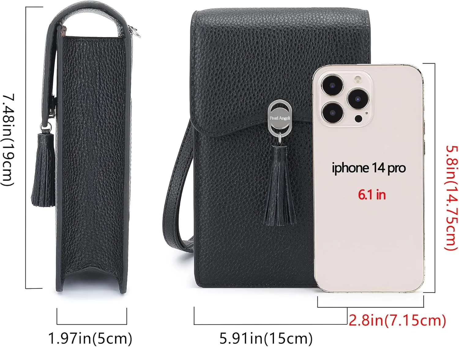 Pearl Angeli Leather Crossbody Cellphone Bag for Women Small Phone Wallet Purse with Shoulder Strap