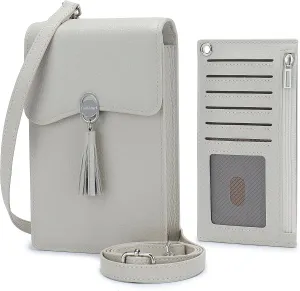 Pearl Angeli Leather Crossbody Cellphone Bag for Women Small Phone Wallet Purse with Shoulder Strap