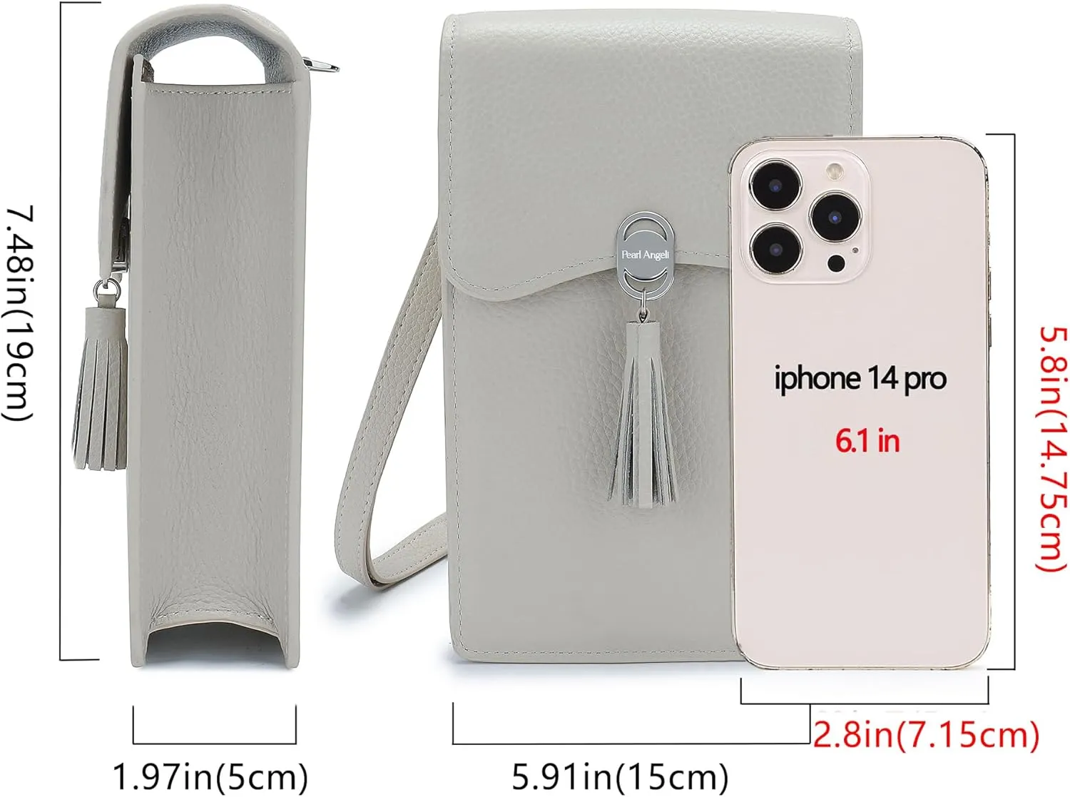 Pearl Angeli Leather Crossbody Cellphone Bag for Women Small Phone Wallet Purse with Shoulder Strap