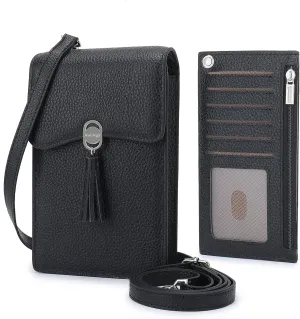 Pearl Angeli Leather Crossbody Cellphone Bag for Women Small Phone Wallet Purse with Shoulder Strap