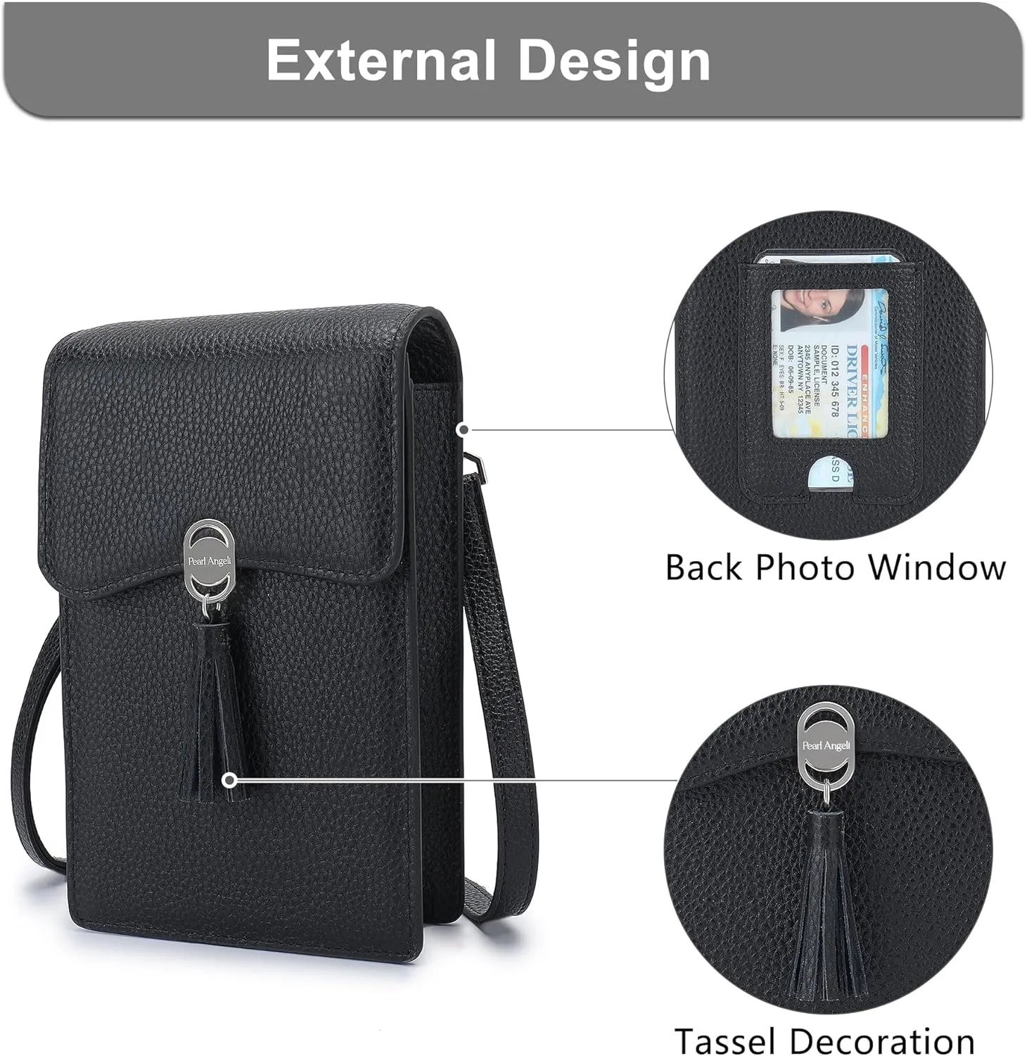 Pearl Angeli Leather Crossbody Cellphone Bag for Women Small Phone Wallet Purse with Shoulder Strap