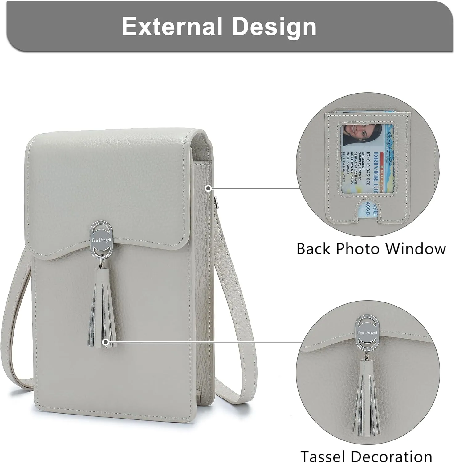 Pearl Angeli Leather Crossbody Cellphone Bag for Women Small Phone Wallet Purse with Shoulder Strap
