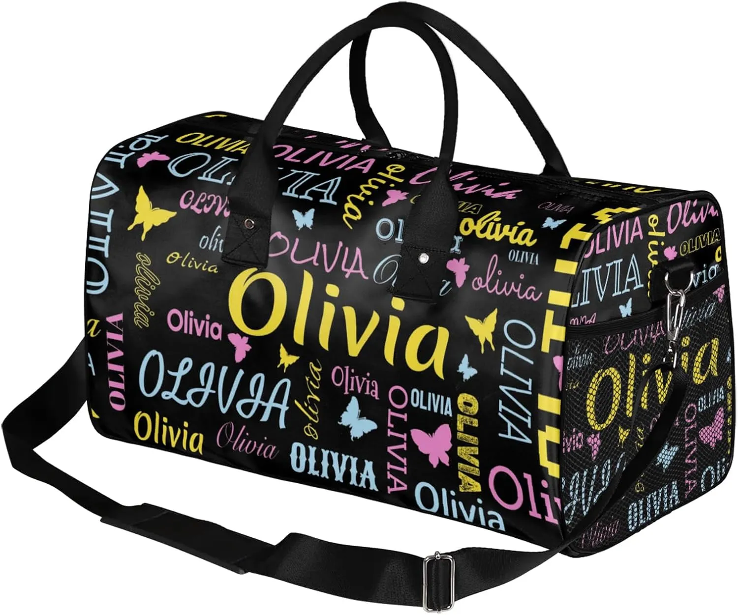 Personalized Butterfly Duffel Bag with Name Custom Travel Sports Bag for Women Men Waterproof Dance Ballet Bag Lightweight 17.4in, Black