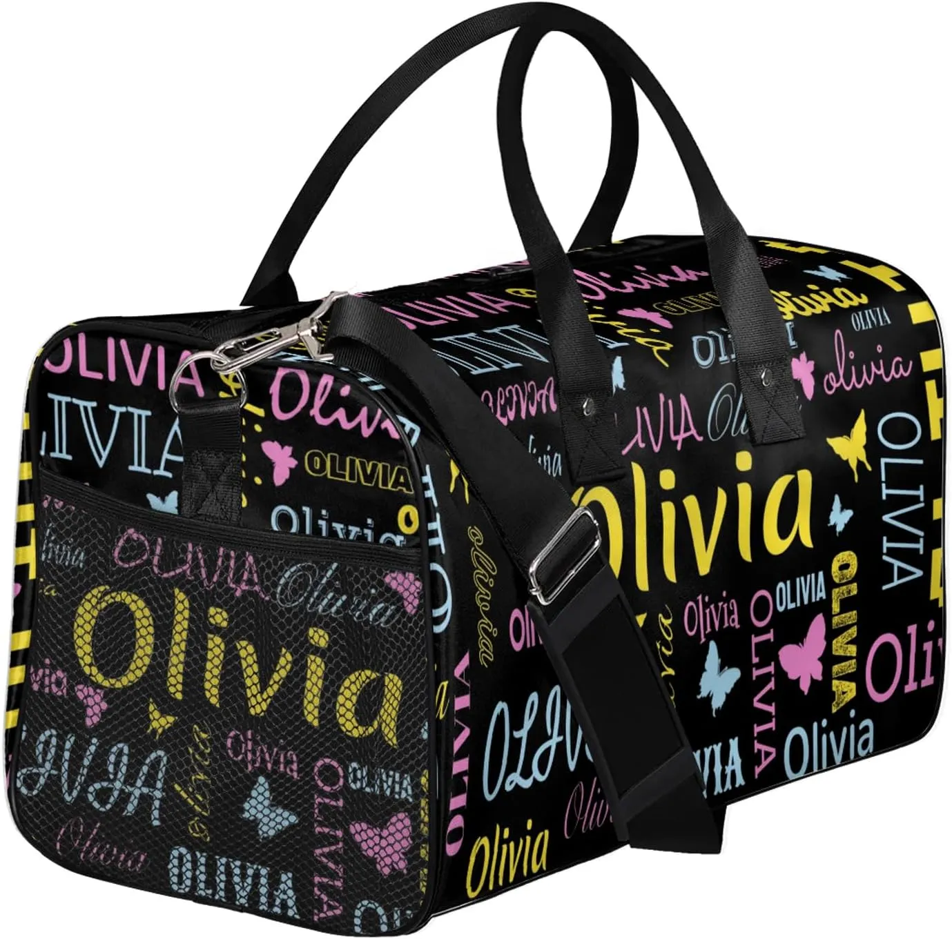 Personalized Butterfly Duffel Bag with Name Custom Travel Sports Bag for Women Men Waterproof Dance Ballet Bag Lightweight 17.4in, Black
