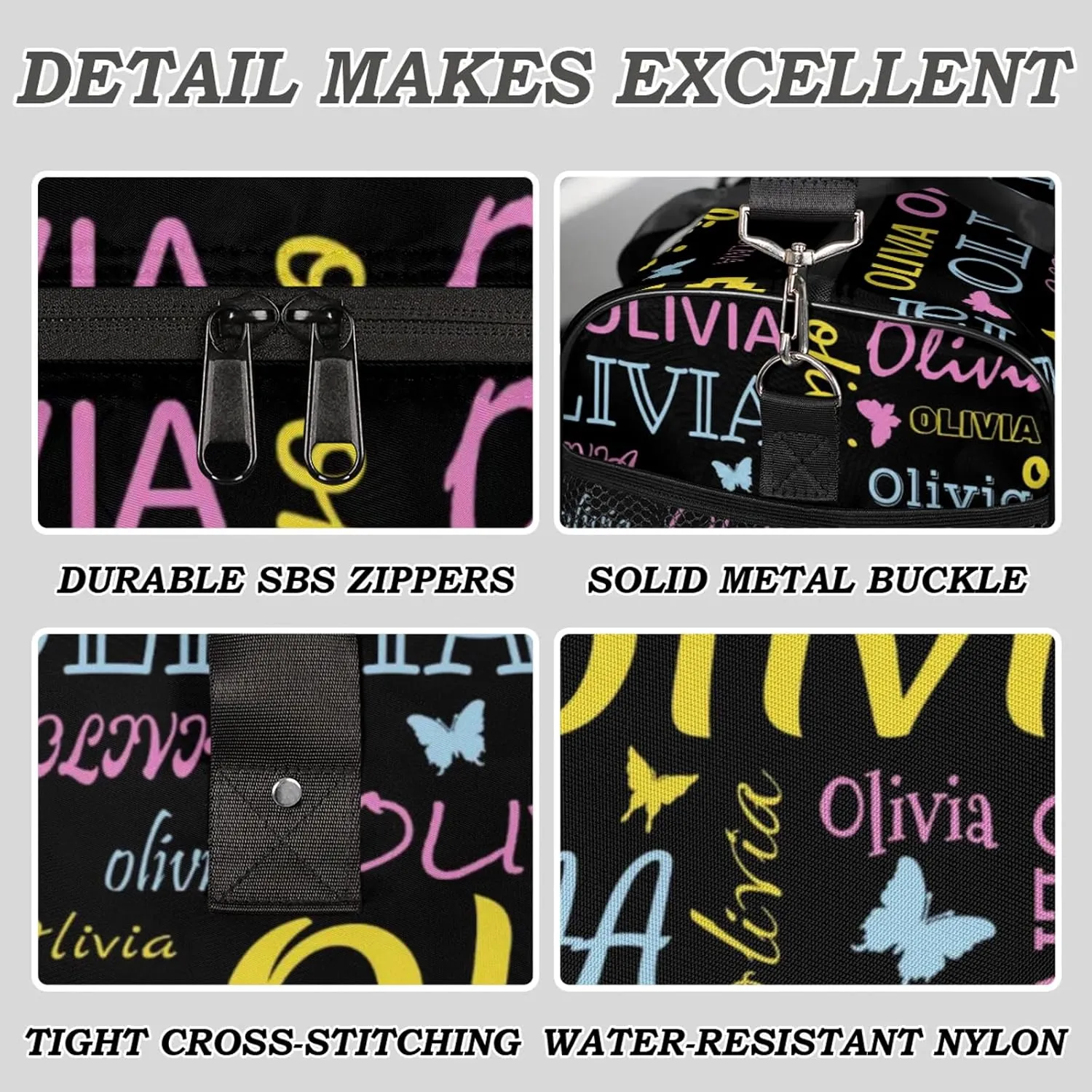 Personalized Butterfly Duffel Bag with Name Custom Travel Sports Bag for Women Men Waterproof Dance Ballet Bag Lightweight 17.4in, Black