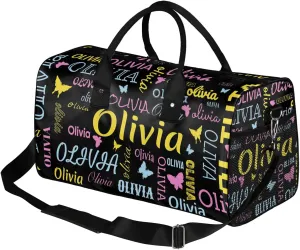Personalized Butterfly Duffel Bag with Name Custom Travel Sports Bag for Women Men Waterproof Dance Ballet Bag Lightweight 17.4in, Black