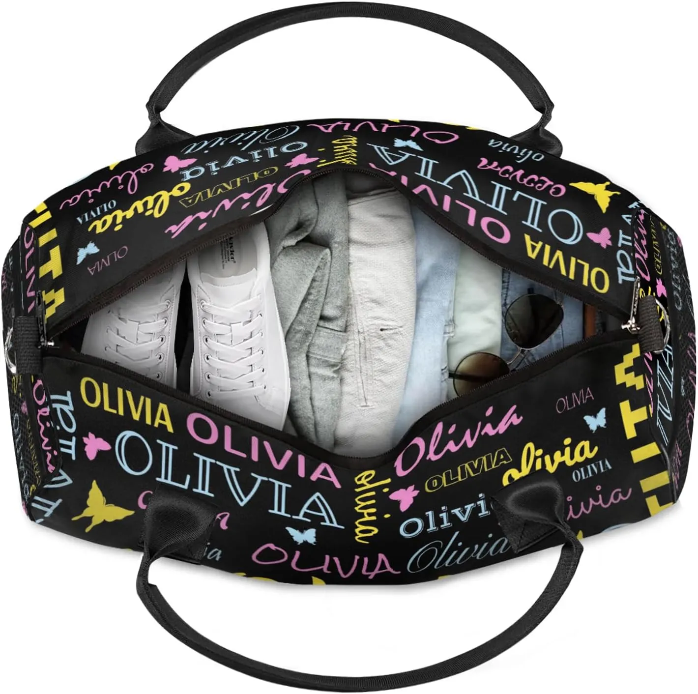 Personalized Butterfly Duffel Bag with Name Custom Travel Sports Bag for Women Men Waterproof Dance Ballet Bag Lightweight 17.4in, Black