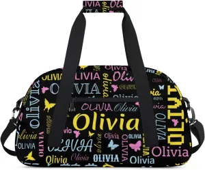Personalized Butterfly Duffel Bag with Name Custom Travel Sports Bag for Women Men Waterproof Dance Ballet Bag Lightweight 18.9in, Black