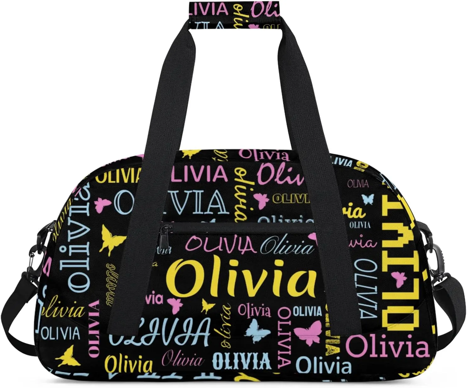 Personalized Butterfly Duffel Bag with Name Custom Travel Sports Bag for Women Men Waterproof Dance Ballet Bag Lightweight 18.9in, Black