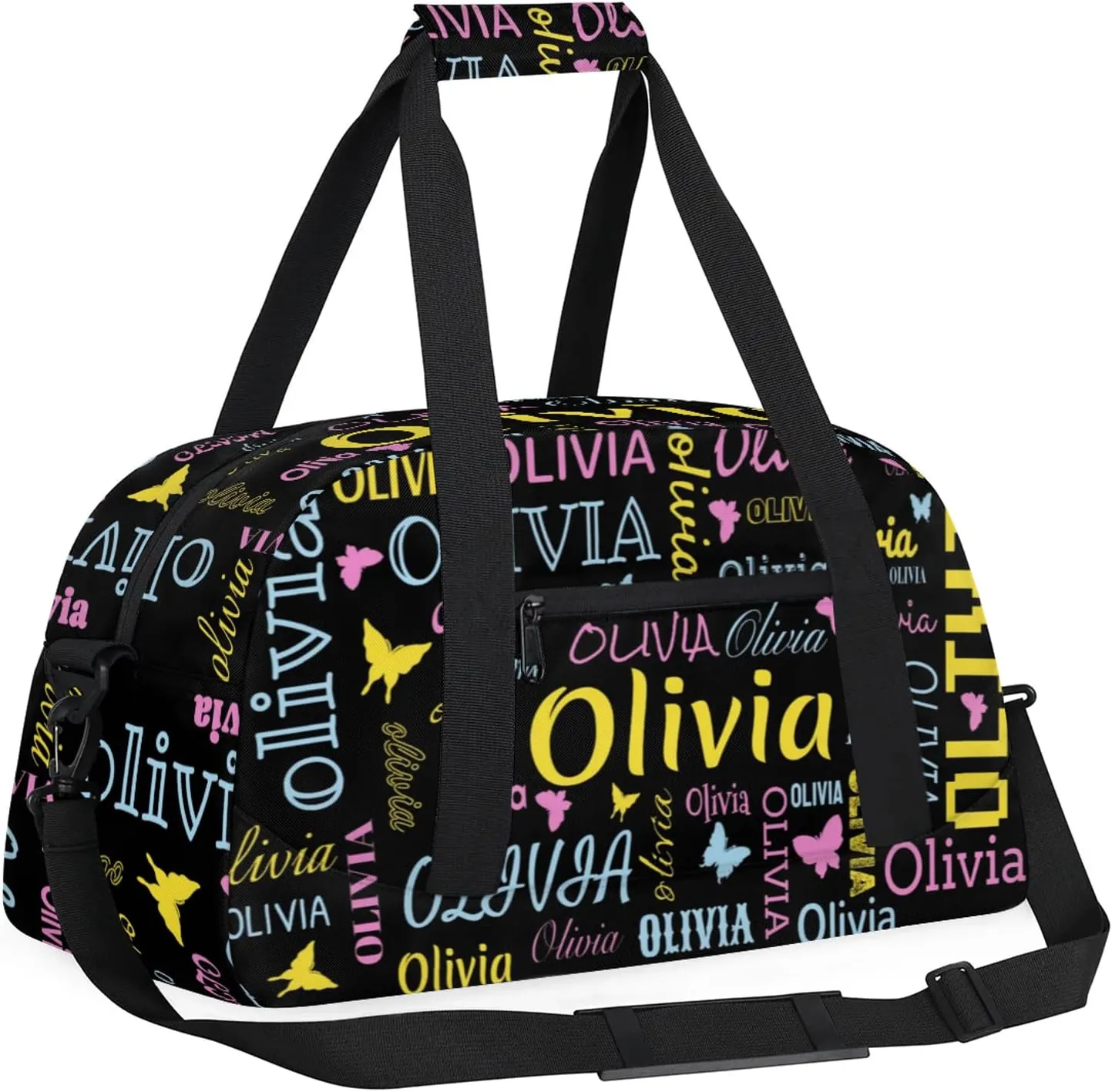 Personalized Butterfly Duffel Bag with Name Custom Travel Sports Bag for Women Men Waterproof Dance Ballet Bag Lightweight 18.9in, Black