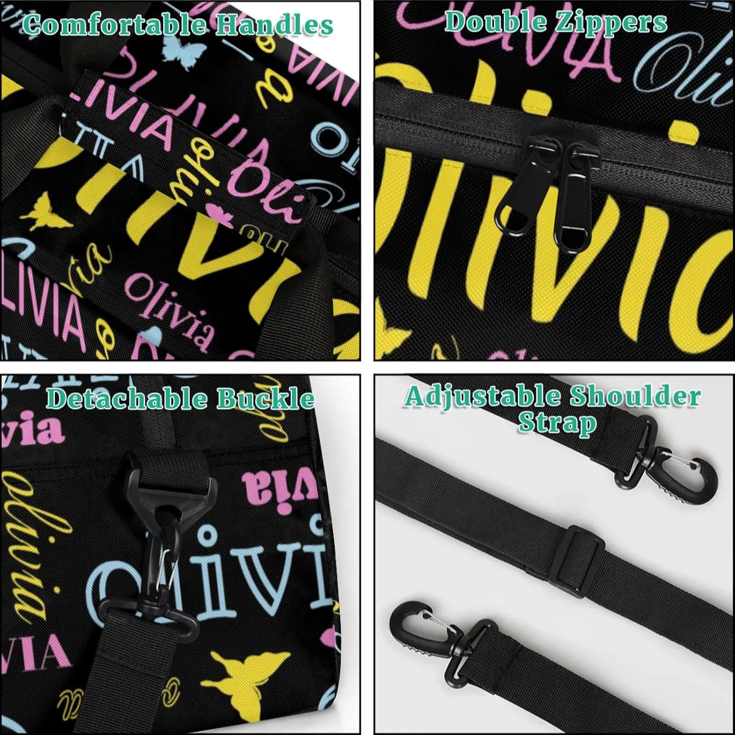 Personalized Butterfly Duffel Bag with Name Custom Travel Sports Bag for Women Men Waterproof Dance Ballet Bag Lightweight 18.9in, Black