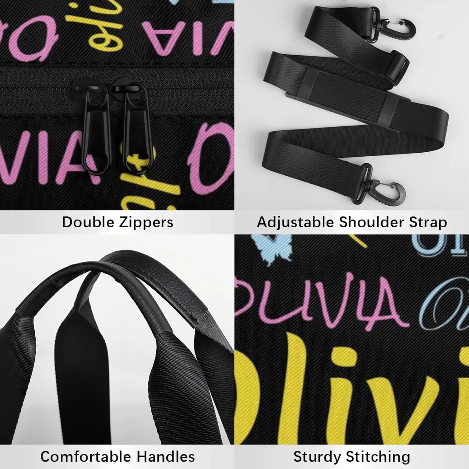 Personalized Butterfly Duffel Bag with Name Round Custom Travel Sports Bag for Women Men Waterproof Dance Ballet Bag Lightweight 17.6in, Black