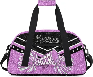 Personalized Cheer Sport Gym Duffel Bags Custom Cheerleadr Bag with Name, Customize Travel Duffle Bags, Overnight Weekender Bag Cheerleading Gifts, Purple Sparkle