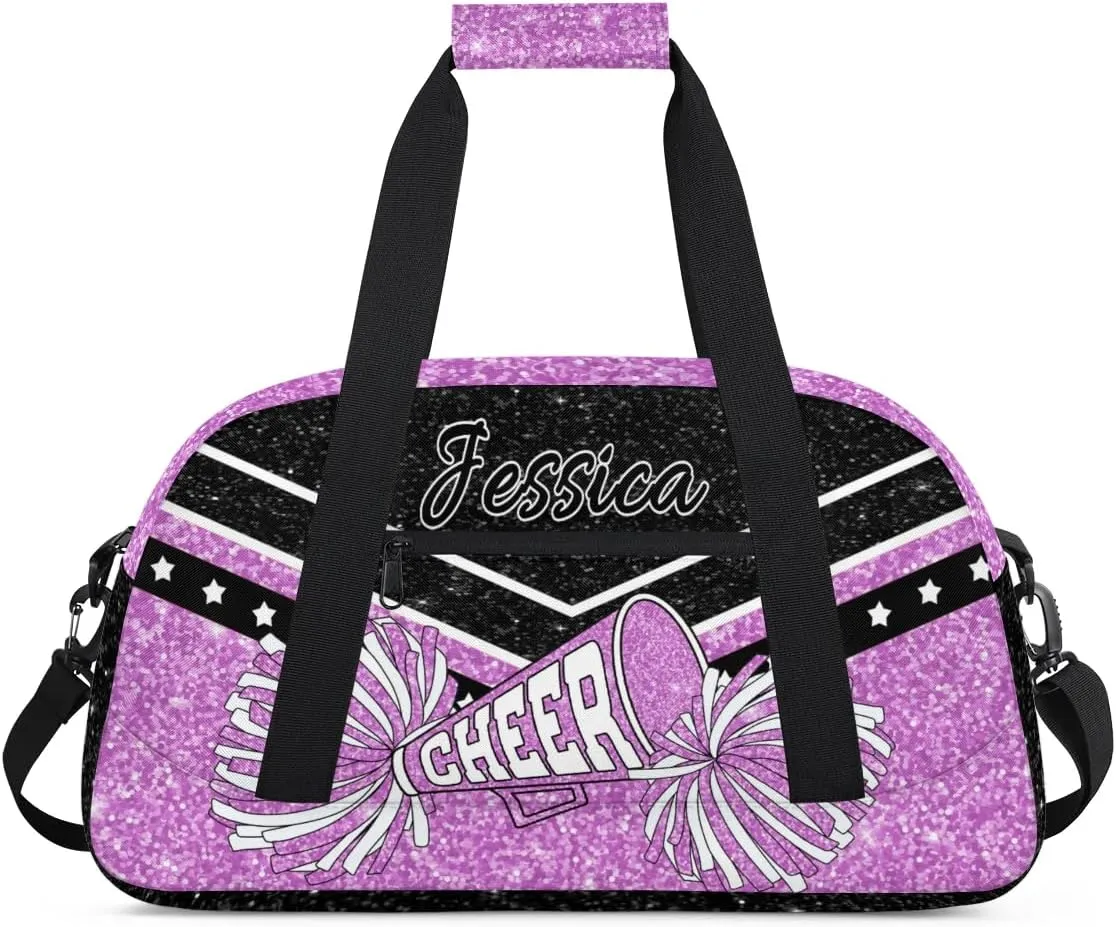 Personalized Cheer Sport Gym Duffel Bags Custom Cheerleadr Bag with Name, Customize Travel Duffle Bags, Overnight Weekender Bag Cheerleading Gifts, Purple Sparkle