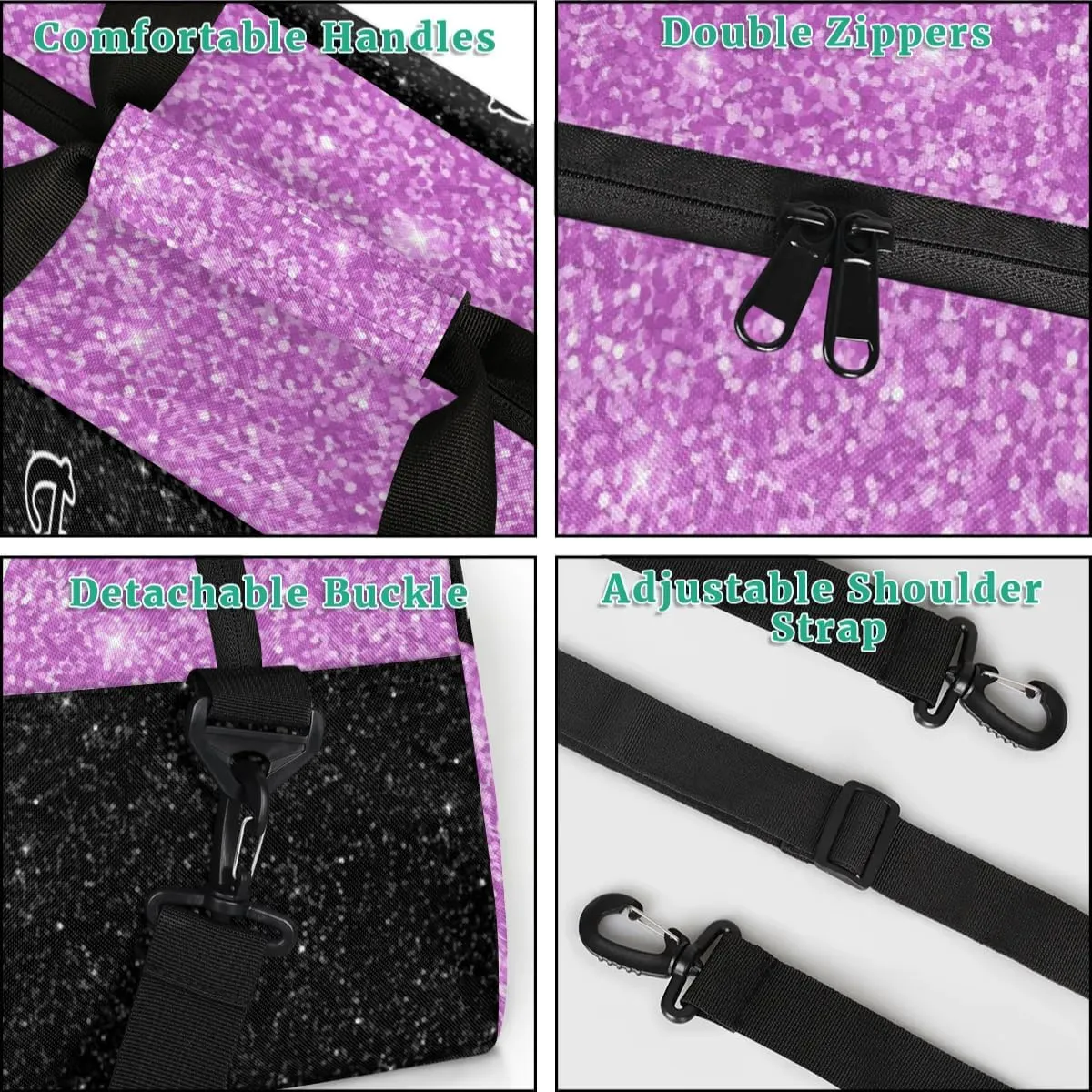 Personalized Cheer Sport Gym Duffel Bags Custom Cheerleadr Bag with Name, Customize Travel Duffle Bags, Overnight Weekender Bag Cheerleading Gifts, Purple Sparkle