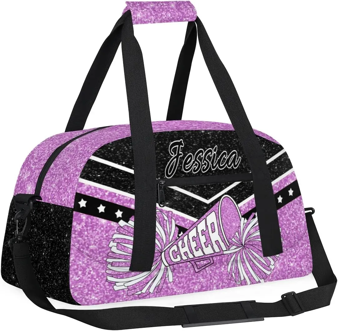 Personalized Cheer Sport Gym Duffel Bags Custom Cheerleadr Bag with Name, Customize Travel Duffle Bags, Overnight Weekender Bag Cheerleading Gifts, Purple Sparkle