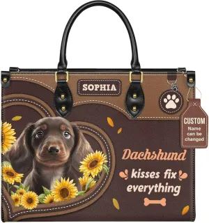 Personalized Dachshund Dog Handbags, Custom Name Dog Leather Bags, Purses, Shoulder Bag, Gift For Dog Mom Dog Lover