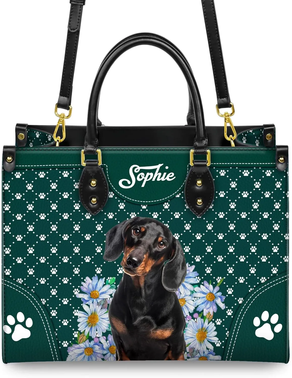 Personalized Dachshund Dog Handbags, Custom Name Dog Leather Bags, Purses, Shoulder Bag, Gift For Dog Mom Dog Lover