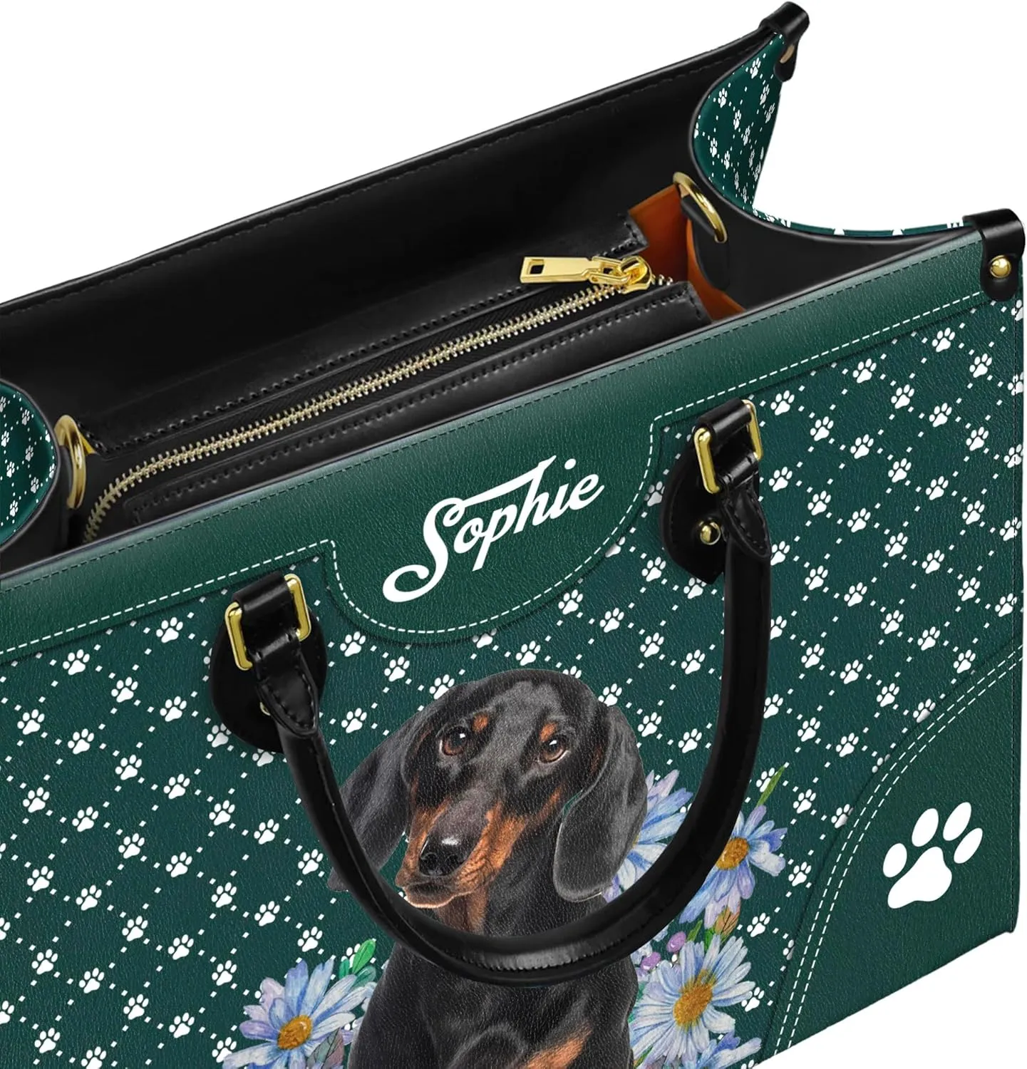 Personalized Dachshund Dog Handbags, Custom Name Dog Leather Bags, Purses, Shoulder Bag, Gift For Dog Mom Dog Lover