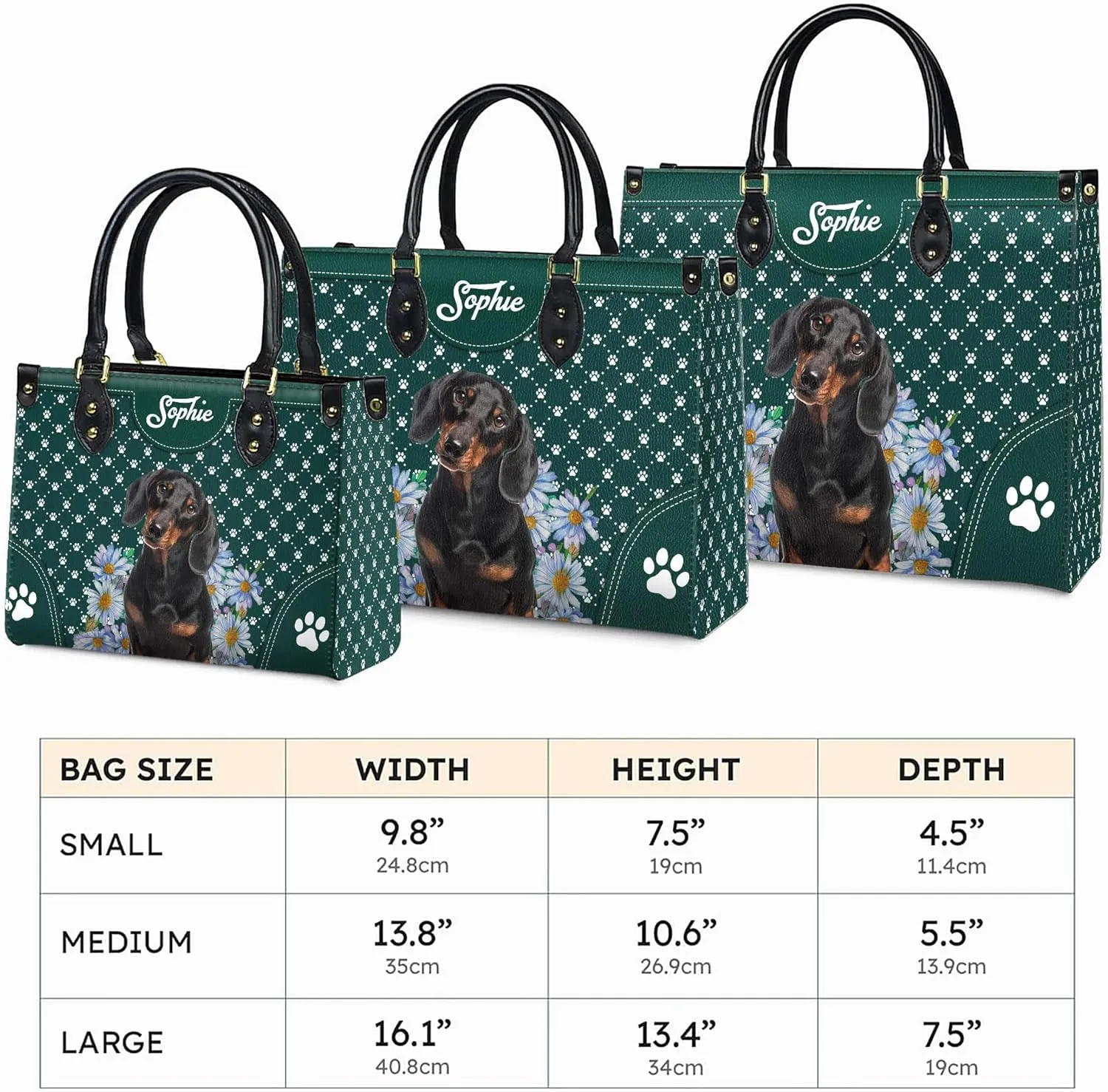 Personalized Dachshund Dog Handbags, Custom Name Dog Leather Bags, Purses, Shoulder Bag, Gift For Dog Mom Dog Lover