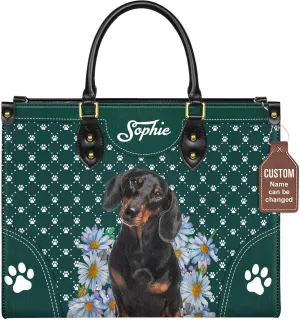 Personalized Dachshund Dog Handbags, Custom Name Dog Leather Bags, Purses, Shoulder Bag, Gift For Dog Mom Dog Lover