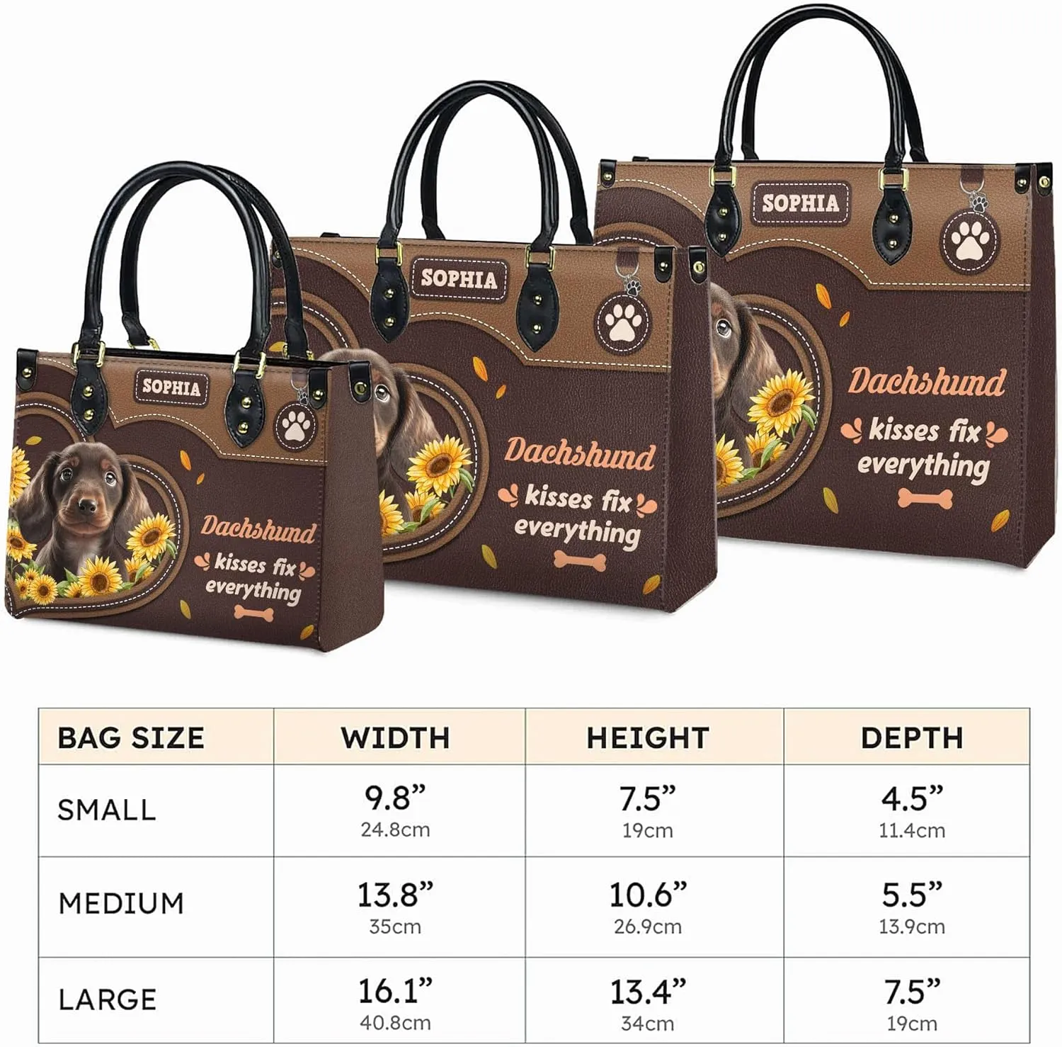 Personalized Dachshund Dog Handbags, Custom Name Dog Leather Bags, Purses, Shoulder Bag, Gift For Dog Mom Dog Lover