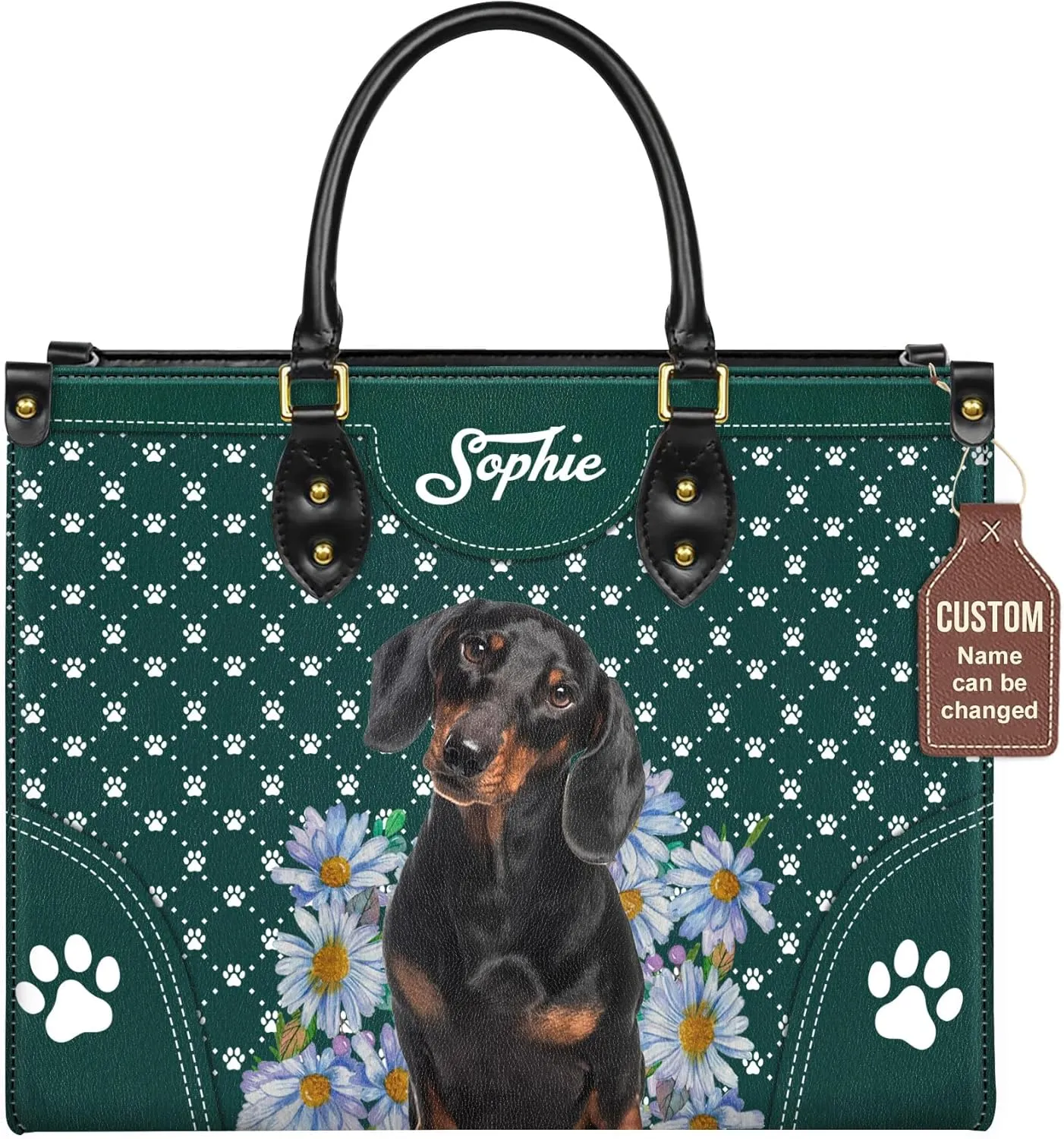 Personalized Dachshund Dog Handbags, Custom Name Dog Leather Bags, Purses, Shoulder Bag, Gift For Dog Mom Dog Lover