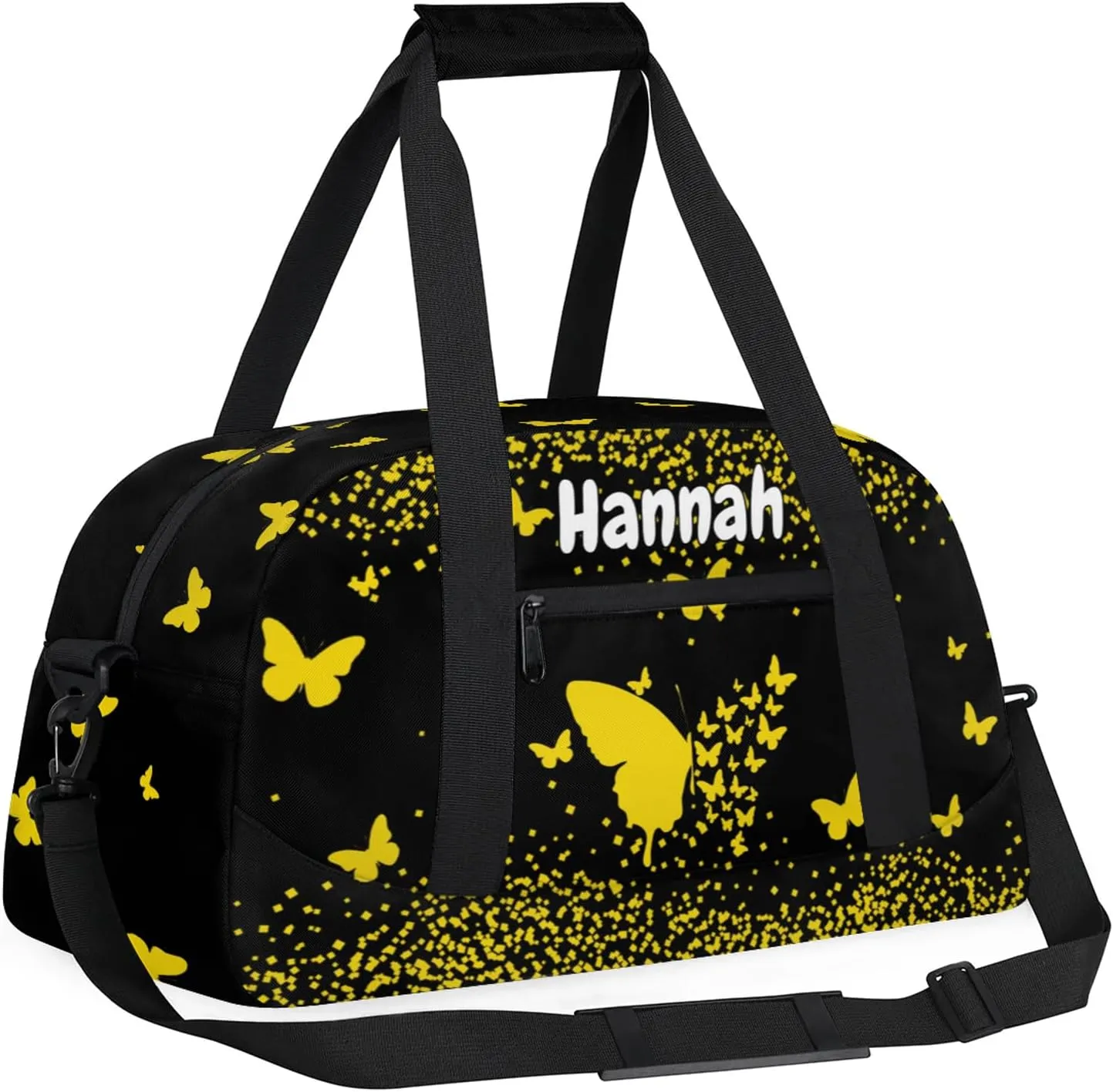Personalized Duffel Bag with Name Butterfly Custom Travel Sports Bag for Women Men Waterproof Dance Ballet Bag Lightweight 18.9in, Gold