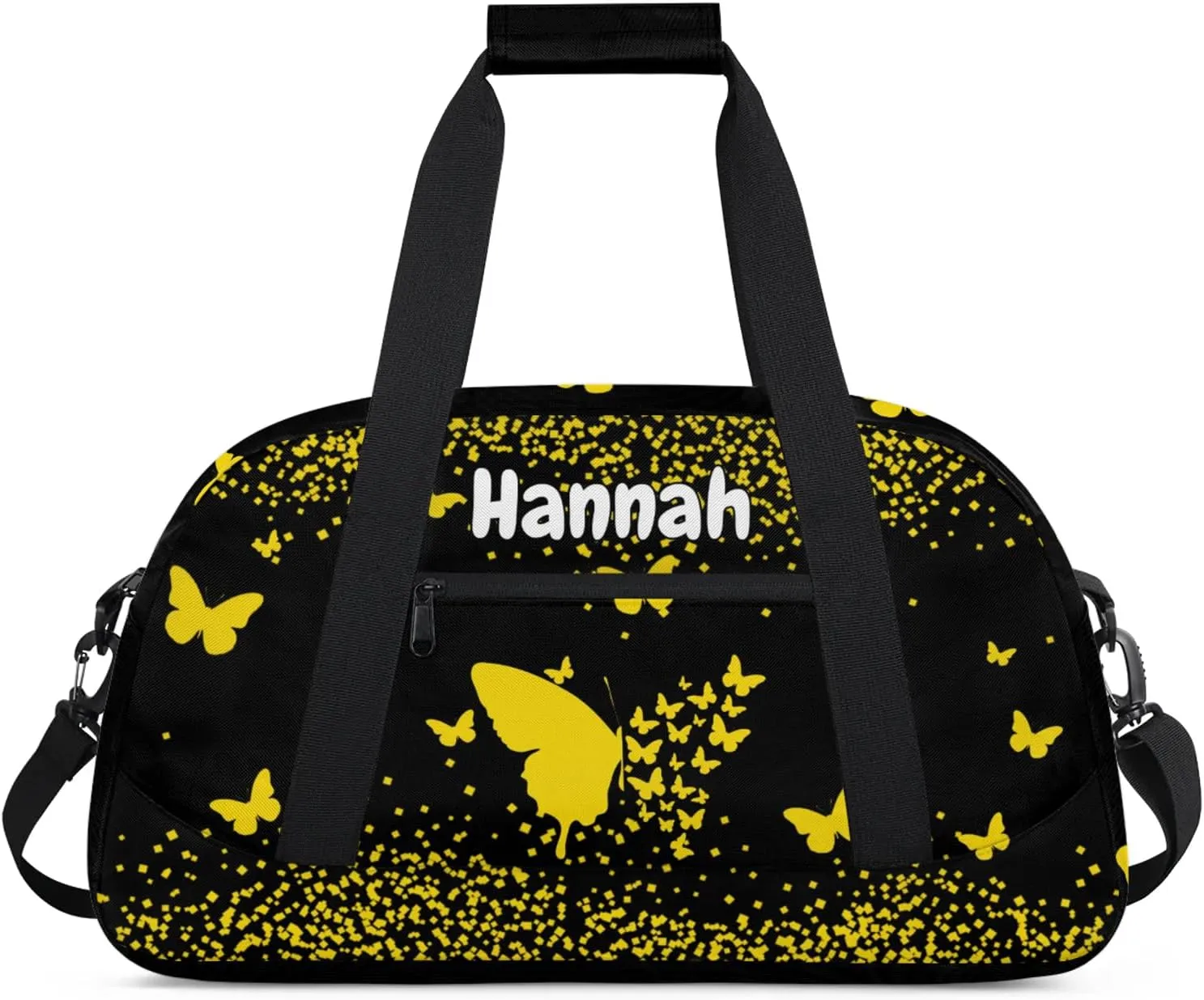 Personalized Duffel Bag with Name Butterfly Custom Travel Sports Bag for Women Men Waterproof Dance Ballet Bag Lightweight 18.9in, Gold