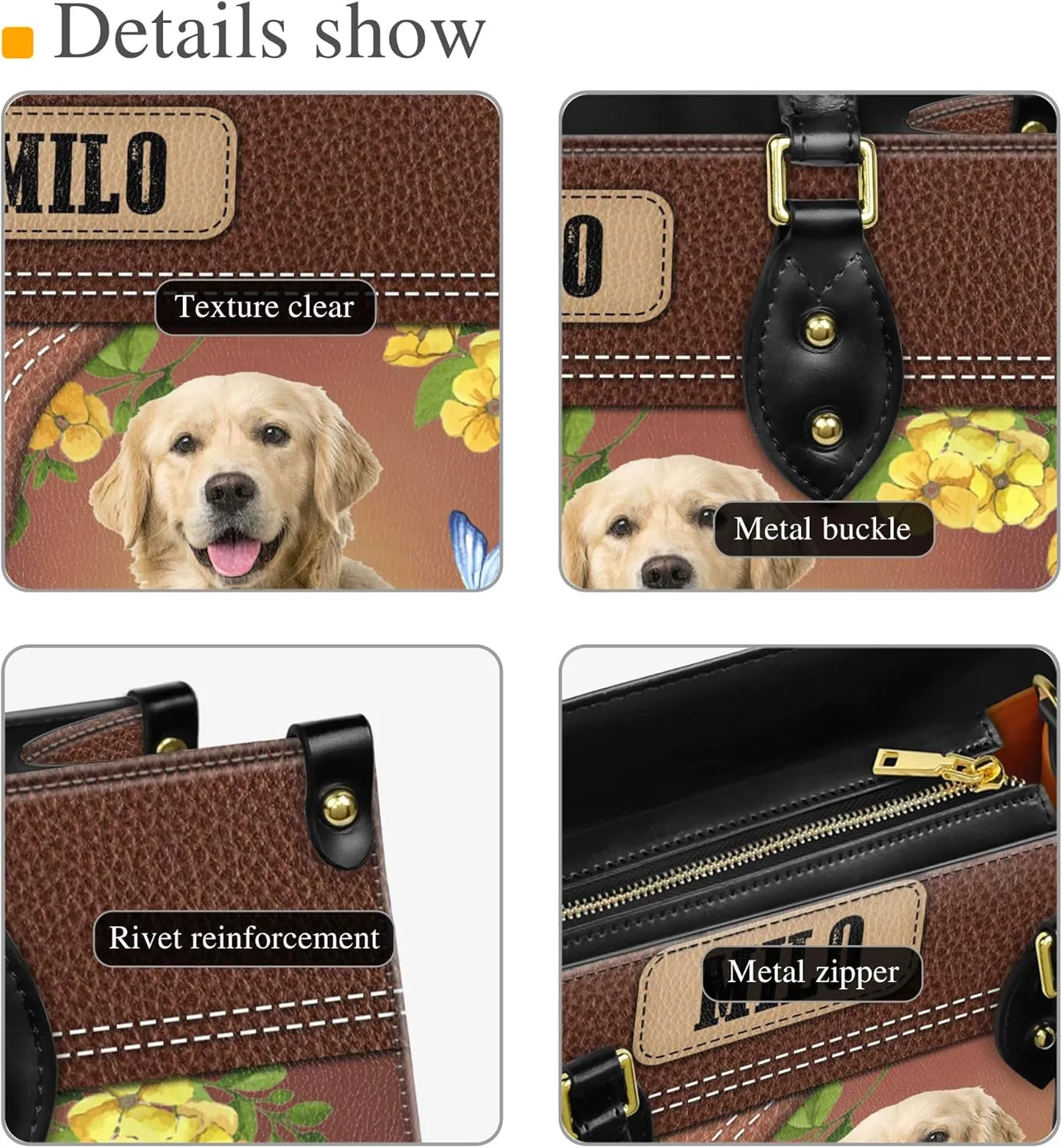 Personalized Golden Retriever Dog Handbags, Custom Name Dog Leather Bags, Purses, Shoulder Bag, Gift For Dog Mom Dog Lover