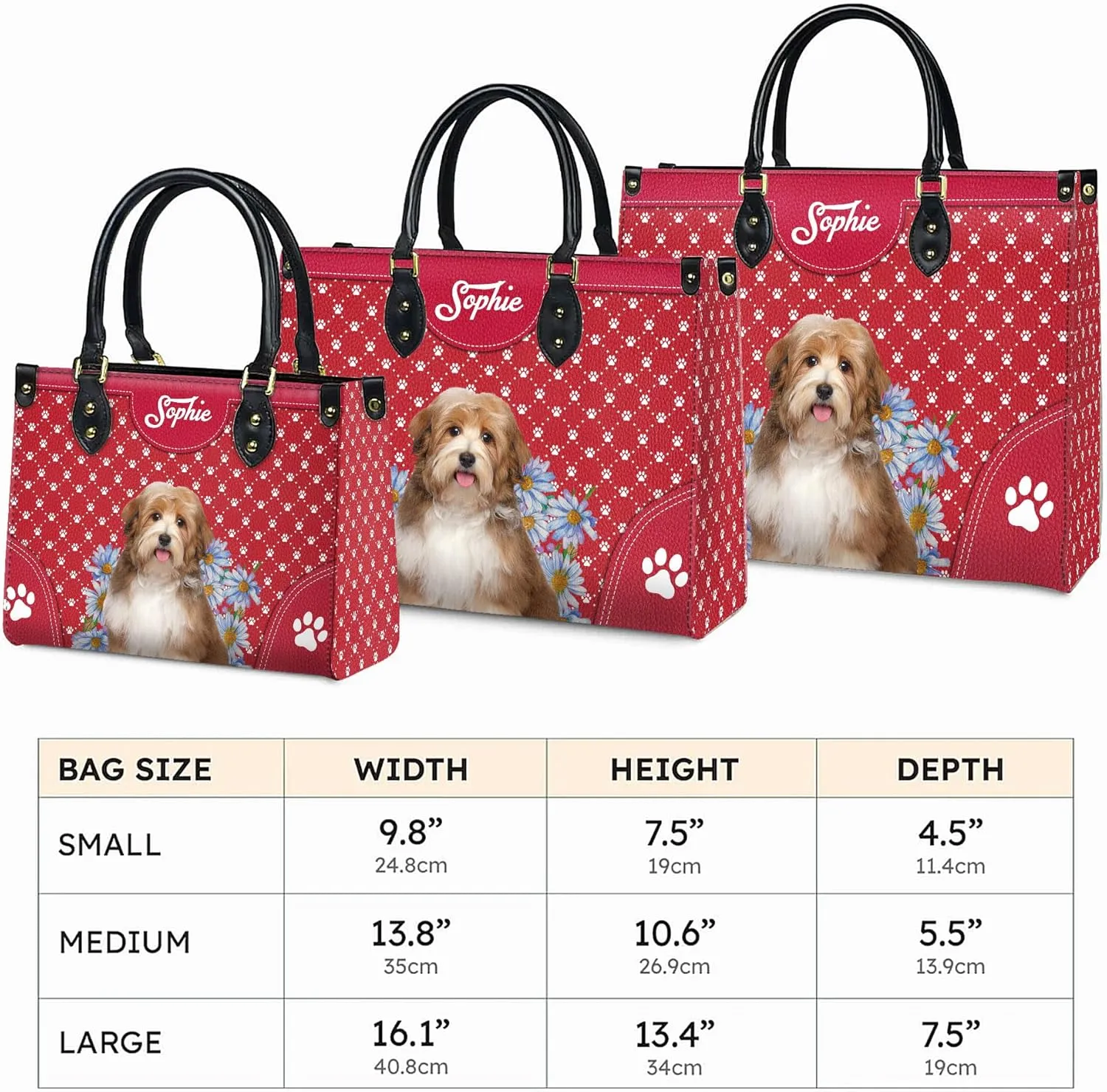 Personalized Havanese Dog Handbags, Custom Name Dog Leather Bags, Purses, Shoulder Bag, Gift For Dog Mom Dog Lover