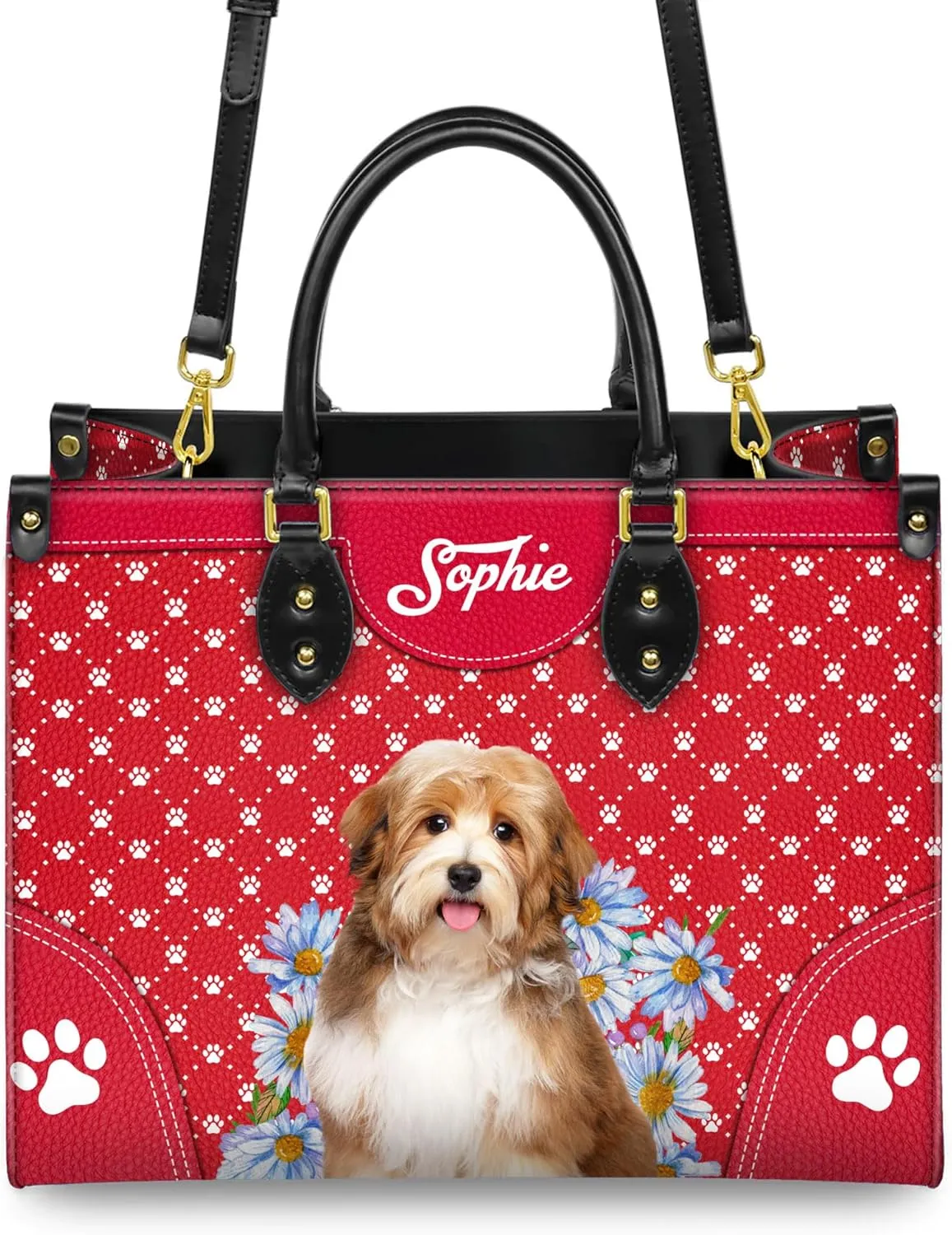 Personalized Havanese Dog Handbags, Custom Name Dog Leather Bags, Purses, Shoulder Bag, Gift For Dog Mom Dog Lover