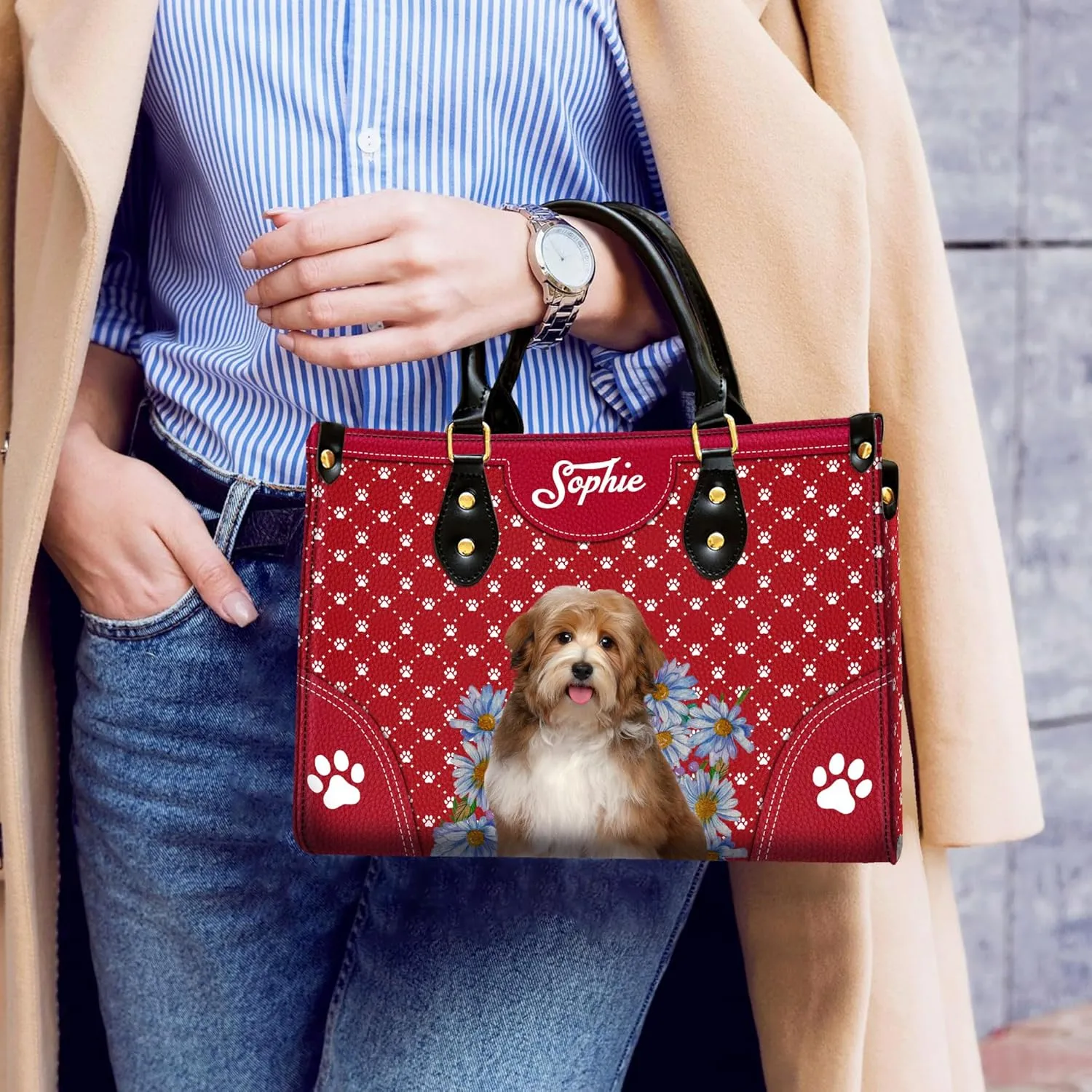 Personalized Havanese Dog Handbags, Custom Name Dog Leather Bags, Purses, Shoulder Bag, Gift For Dog Mom Dog Lover
