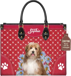 Personalized Havanese Dog Handbags, Custom Name Dog Leather Bags, Purses, Shoulder Bag, Gift For Dog Mom Dog Lover