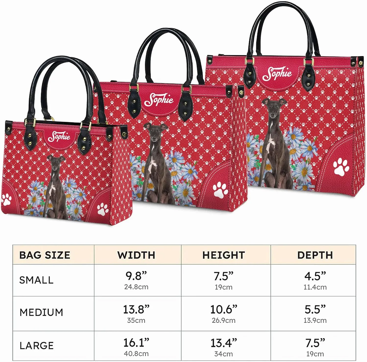 Personalized Italian Greyhound Dog Handbags, Custom Name Dog Leather Bags, Purses, Shoulder Bag, Gift For Dog Mom Dog Lover