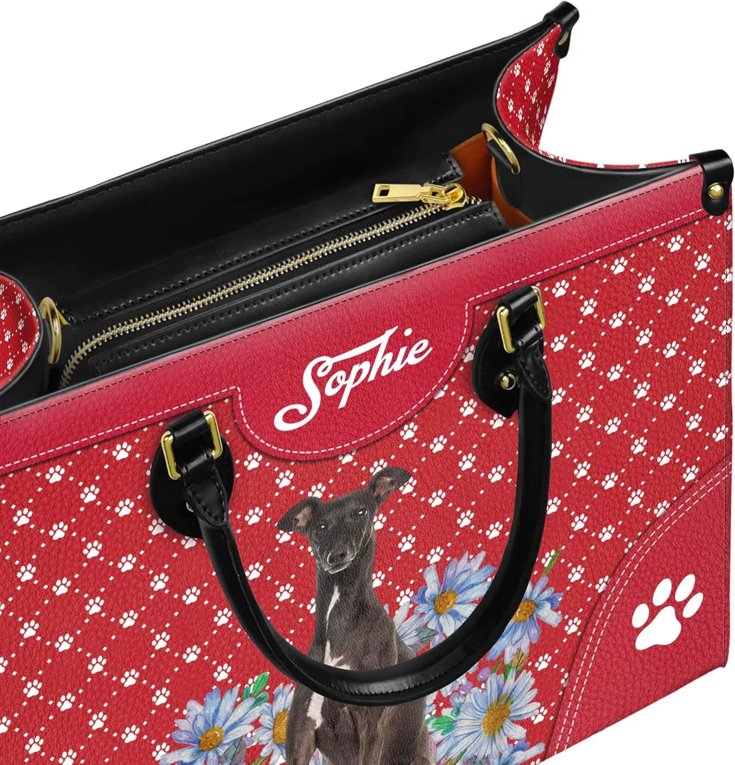 Personalized Italian Greyhound Dog Handbags, Custom Name Dog Leather Bags, Purses, Shoulder Bag, Gift For Dog Mom Dog Lover