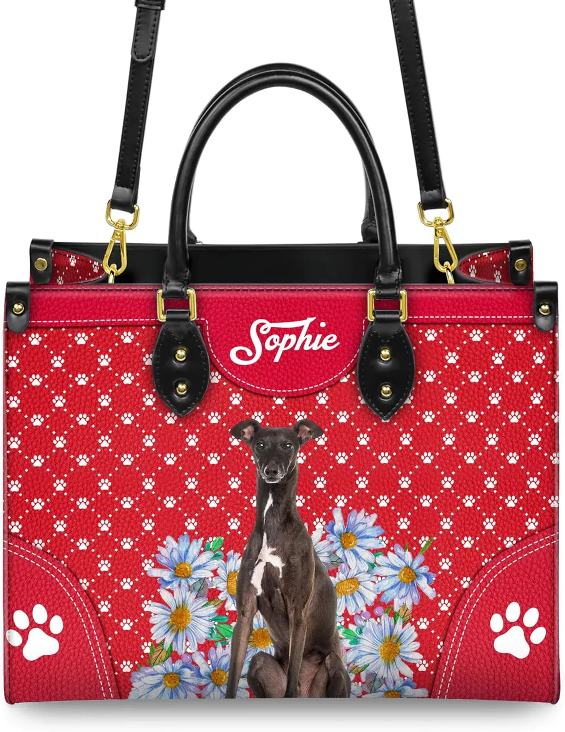 Personalized Italian Greyhound Dog Handbags, Custom Name Dog Leather Bags, Purses, Shoulder Bag, Gift For Dog Mom Dog Lover