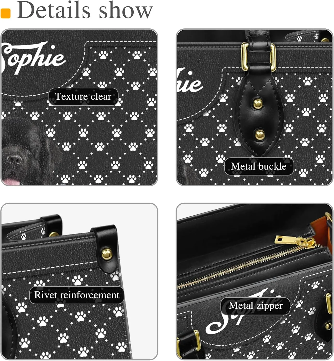 Personalized Newfoundland Dog Handbags, Custom Name Dog Leather Bags, Purses, Shoulder Bag, Gift For Dog Mom Dog Lover