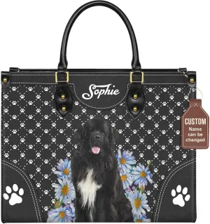 Personalized Newfoundland Dog Handbags, Custom Name Dog Leather Bags, Purses, Shoulder Bag, Gift For Dog Mom Dog Lover