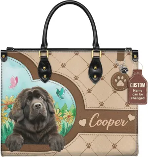 Personalized Newfoundland Dog Handbags, Custom Name Dog Leather Bags, Purses, Shoulder Bag, Gift For Dog Mom Dog Lover
