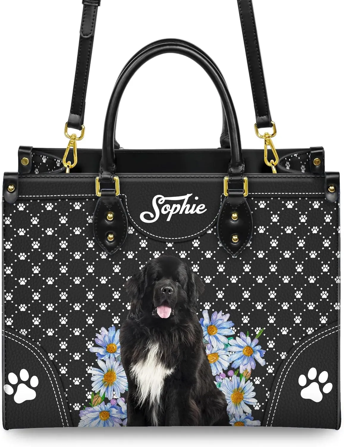 Personalized Newfoundland Dog Handbags, Custom Name Dog Leather Bags, Purses, Shoulder Bag, Gift For Dog Mom Dog Lover